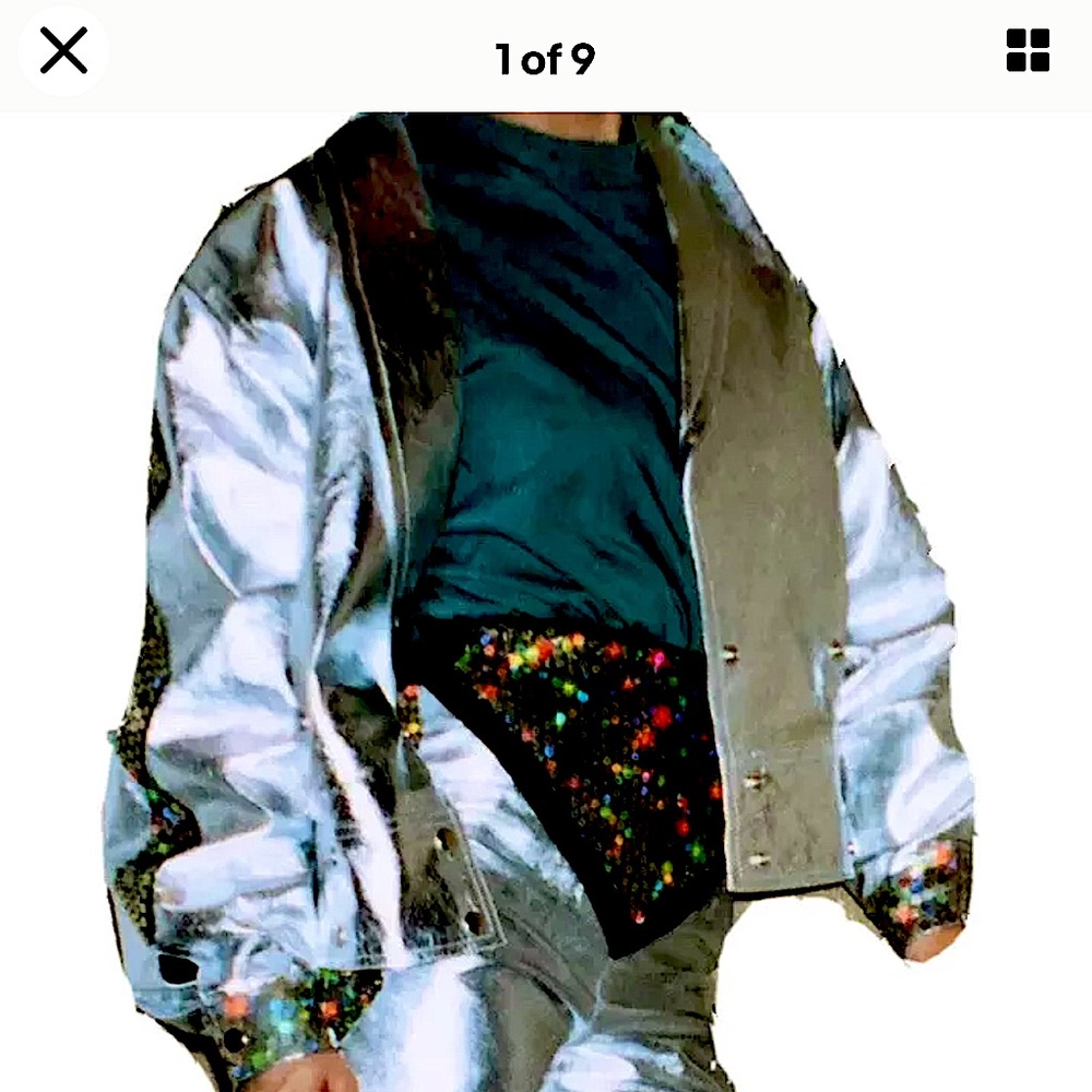 1980s Stunning Vintage Silver Genuine Leather & Sequin Suit Custom, Hand Made
